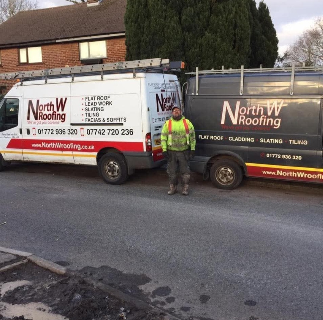 North W Roofing van and team member